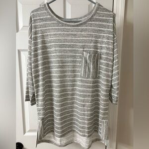 *CASLON Shirt Top Gray Striped Round Neck 3/4 Sleeves Rayon Blend Women XL NEW